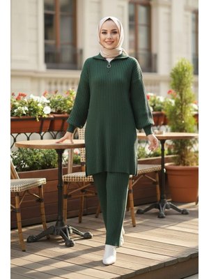 Neva Style Fitilli Zümrüt Yeşili Triko İkili Takım 60381zy