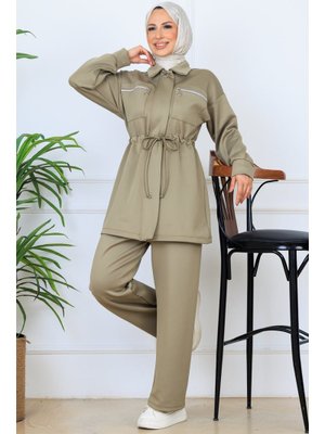 Benguen Çağla Beli Büzgülü Fermuarlı Scuba Takım