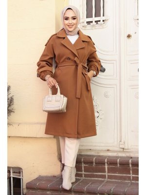 Neva Style Kemerli Taba Kaşe Kaban 61102tb