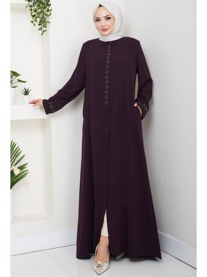 Hafsa Mina Mor Gizli Patlı Çiçek Taşlı Ferace