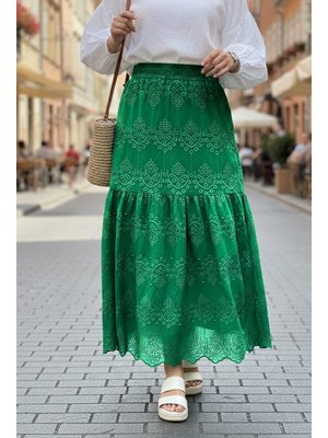Neva Style Güpürlü Zümrüt Yeşili Etek 13951zy
