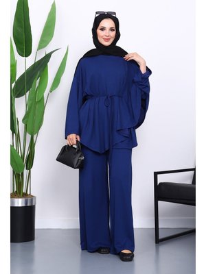 İmaj Butik Lacivert Pelerin Detaylı Tunik Pantolonlu Takım