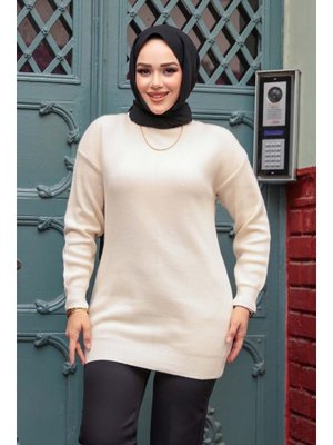 Neva Style Krem Triko Kazak Tunik 5374kr
