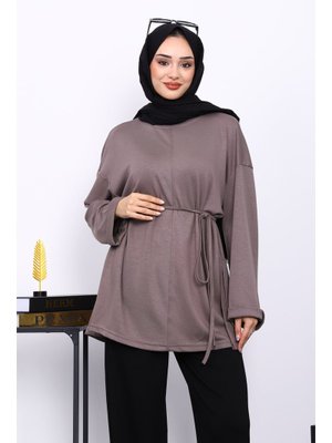 İmaj Butik Vizon Yanları Yırtmaçlı Bel İpli Tunik