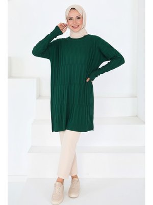 Tofisa Janjanlı Triko Tunik Zümrüt