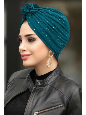 Neva Style Kar Yağdı Petrol Mavisi Bone Şal 7527pm