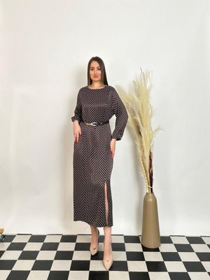 De White`s Büyük Beden Alt Etek Kısmı Yırtmaç Detaylı Kemerli Elbise Kahve