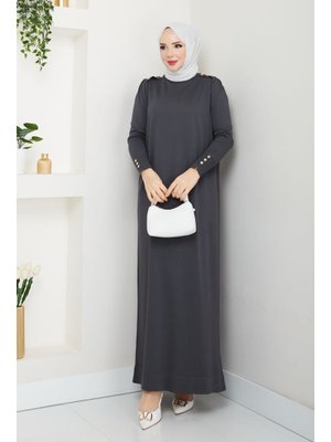 Pamuk Butik Omuzu Apoletli Merserize Triko Elbise Siyah