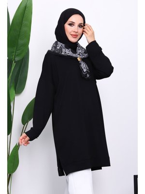 İmaj Butik Siyah Bisiklet Yaka Modal Tunik