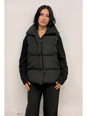 Misskayle Yeşil Astarlı Siyah Şişme Yelek