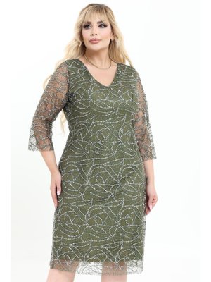 Ladies First Büyük Beden Haki Kısa Abiye Elbise