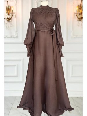 Amine Hüma Koyu Kahve Efruz Abiye Elbise