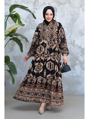 Neva Style Desenli Siyah Elbise 30025s