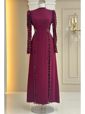 Amine Hüma Bordo Tusem Abiye Elbise