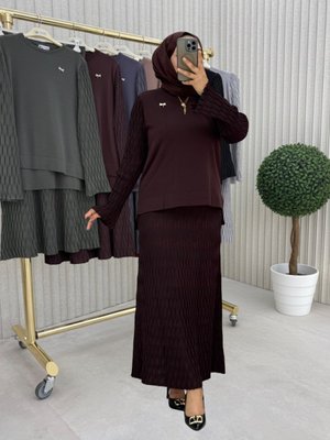 MODANURSEDA Kahverengi Kahve Etekli Takım