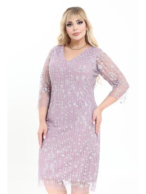 Ladies First Büyük Beden Lila Kısa Abiye Elbise