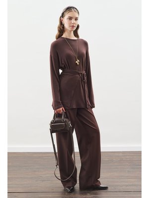 MANUKA Acı Kahve Beli Bağlama Tasarımlı Bluz