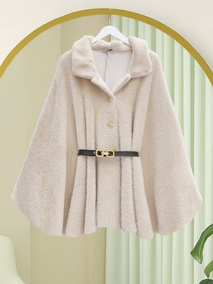 Podyumplus Bej Gold Düğme Detay Kemerli Alcantara Panço