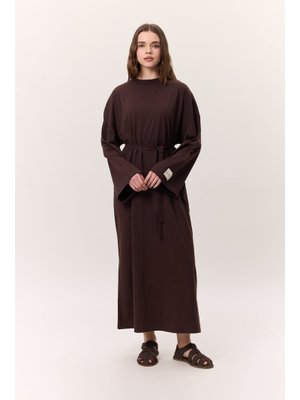MANUKA Acı Kahve Oversıze Uzun Rahat Elbise