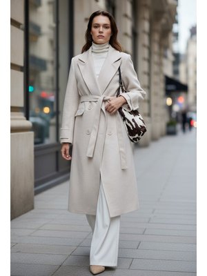 Salih Çelebi Taş Rengi Cep Kapaklı Kaşe Kaban