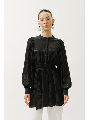 MANUKA Siyah Jakarlı Saten Gömlek