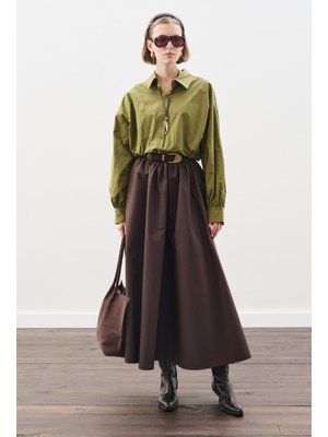 MANUKA Yağ Yeşili Crop Balon Form Gömlek