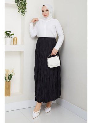 Pamuk Butik Beli Lastikli Kırışık Etek