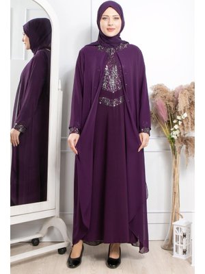 MODAVİKİ Mürdüm Pul Payet İşlemeli Abiye