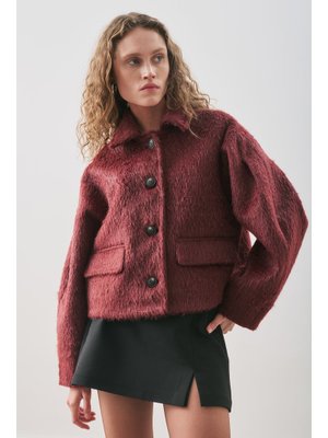 MANUKA Bordo Boucle Kısa Kaban