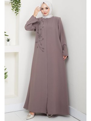 Hafsa Mina Vizon Çiçek Detay Taşlı Ferace