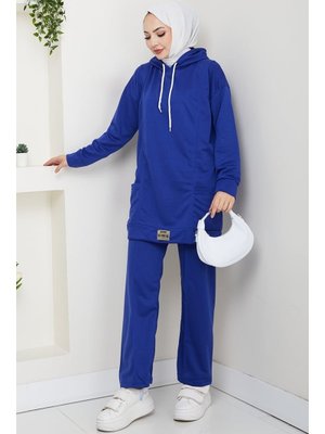 Bestenur İndigo Çift Cepli Kapüşonlu İkili Takım