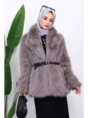 İmaj Butik Vizon Kemerli Kısa Kürk Kaban