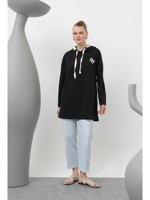 Podyumplus 10615tun Nakış Detaylı Balıksırtı Kapişonlu Tunik 25s