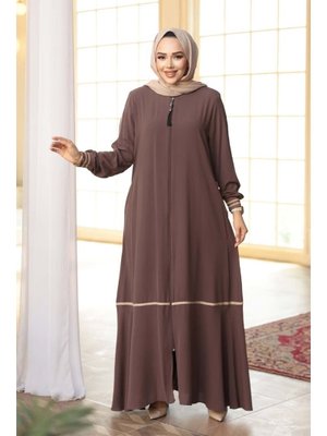 Neva Style Fermuarlı Kahverengi Ferace 26212kh