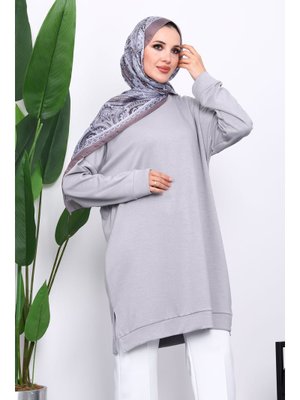 İmaj Butik Gri Bisiklet Yaka Modal Tunik