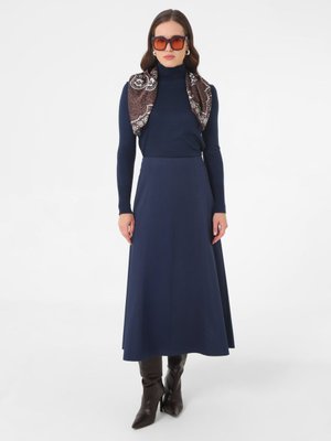 Refka Lacivert Dikiş Detaylı Parçalı Kloş Etek