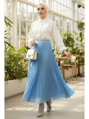 Neva Style Pileli Bebek Mavisi Etek 92161bm