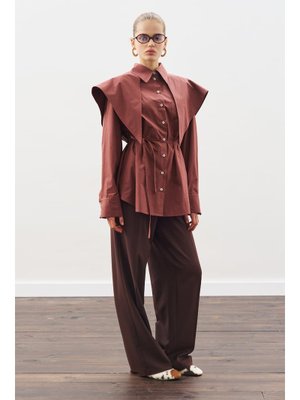 MANUKA Üçgen Fularlı Oversıze Gömlek Tarçın Kabuğu