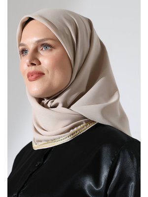 İhvanonline Bej Biyeli Bürümcük Düz Şifon Eşarp
