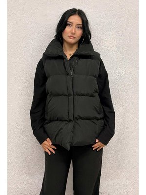 Misskayle Taba Astarlı Siyah Şişme Yelek