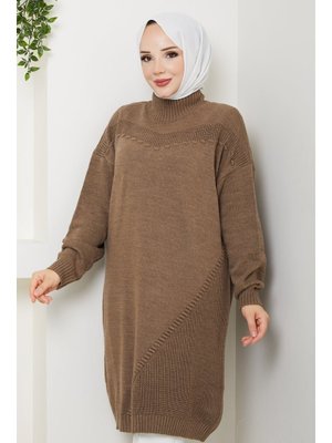 Pamuk Butik Yarım Balıkçı Yaka Örgü Detaylı Triko Tunik