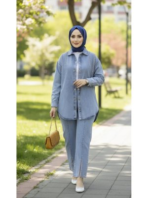 Harmatime butik Ceket Pantolon İkili Kot Mavi Takım