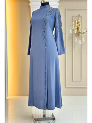 Amine Hüma Gri Elisa Abiye Elbise