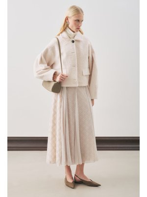 MANUKA Ekru Ekose Desenli Volanlı Etek