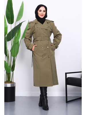 İmaj Butik Haki Kruvaze Yaka Astarlı Trençkot