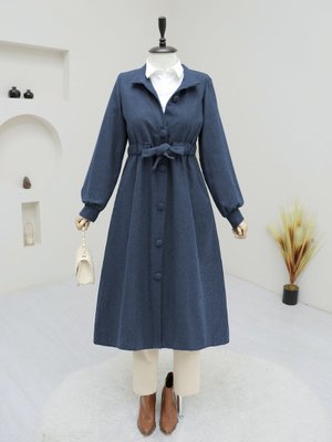 Podyumplus Laci Belden Bağlamalı Top Düğmeli Kaşe Kaban