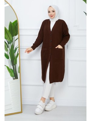 Pamuk Butik Düğme Kapamalı Cepli Triko Hırka