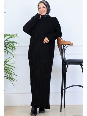 Benguen Siyah Örgü Desenli Triko Elbise