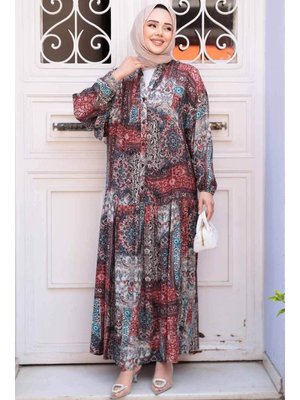 Neva Style Desenli Bordo Elbise 52943br