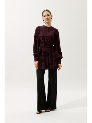 MANUKA Bordo Jakarlı Saten Gömlek